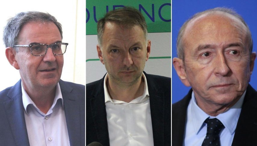 A gauche David Kimelfeld. Au centre Bruno Bernard et à droite Gérard Collomb